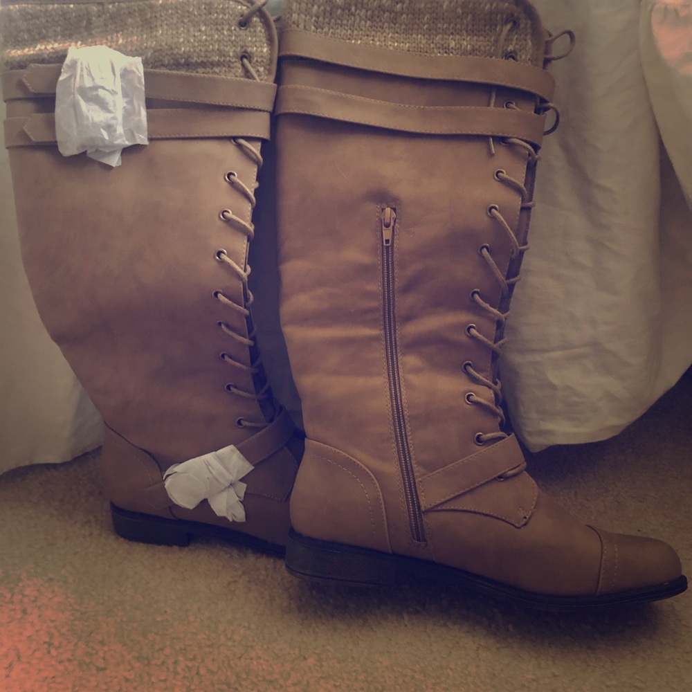 Knee length leather tan boots